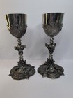 Vintage 2 Europe Pewter Jeweled Goblets Gothic Chalice Cup Epu Stamped 95  