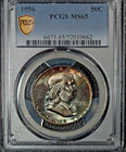 1956 Franklin Half  Dollar  Pcgs Ms 65  Awesome Toning 