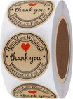 Kraft Thank You Hand Made With Love With Red Heart Stickers 1 5  Inch Round T   