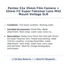 Pentax S1a 35mm Film Camera   55mm F 2 Super-takumar Lens M42 Mount Vintage Slr