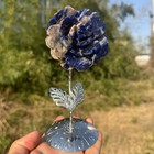 Natural Blue Grain Stone Carved Quartz Crystal Flower Decor Heal Gift