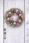 Holiday Lane Whimsy Silver Wreath Colorful Ornaments Christmas Door Decor