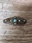 Art Nouveau Czech Signed Czechoslovakia Brooch Turquoise Glass Enamel