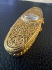 Vintage Estee Lauder Gold Filigree Portrait Miniature Solid Perfume Compact