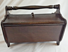 Vtg Wood Sewing Organizer Box Basket Double Hinged Lid W Handle Grandma