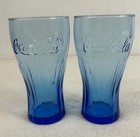    vintage Blue Coca Cola Embossed Contour Glasses Coke Tumblers Set Of Two   