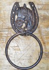Cast Iron Antique Style Rustic Horse Door Knocker Western Cowboy Towel Ring 