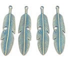 4 Feathers Pendant- Charm Green Patina-pendant-jewelry Making Supplies