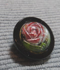 Vintage Antique Glass Picture Button Dug Design Under Glass Flower 4-way Shank