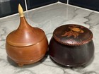 Hand Turned Wood Trinket Box Round With Lid  2  Unmarked