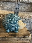 Ceramic Teal Turquoise Green Hedgehog Figure Figurine Decor Brown Pottery Face