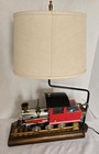 Antique Red Metal Train Engine Lamp Track Base   Shade Blue Night Light Railroad
