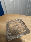 Vintage Art Deco Style Heavy Clear Crystal Glass Ribbed Square Ashtray 4 75 Inch