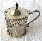 Antique Sterling Silver Mustard Pot With Clear Glass Liner  No Spoon