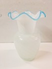 Vintage Artist Hand Blown Blue   White Art Glass Flower Floral Vase