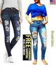 Jack David Womens Skinny Ripped Distressed Blue Denim Stretch Jean Moto Pants