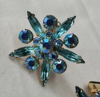 Vintage Park Lane Earrings Blue Ab Rhinestones Gold Tone Navette Stones Rivet