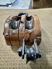Antique 4-1 2    Wooden Nautical Double Sheave Pulley With Forged Iron Hook