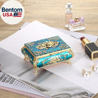 Vintage Metal Jewelry Box Small Treasure Chest Case Trinket Organizer Earrings N