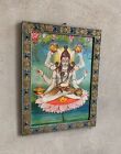Shiva Photo Frame  Vintage Indian Deity God  Wooden Painted Frame - 12 X 16 Inch