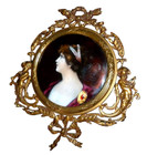 Antique French   Art Nouveau Brass Framed Limoges Painting On Copper Miniature
