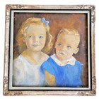 Vintage Child Portrait Blond Blue Eyed Girl Boy Original Antique Framed Painting