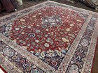Indo Per sian Rug 9x11 Ft     Red And Navy  Hand-knotted Traditional Wool Carpet