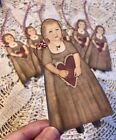 Valentine s Primitive Girl Linen Cardstock   Hang Tags Set Of 6