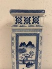 Vintage Chinese Blue   White Porcelain Vase On Stand W  Figures Bird Floral Dec 