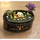 Vintage Pennsylvania Dutch Toleware Sewing Basket   1950s Folk Art Tin Box
