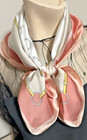 New 26 Inch Med  Sq  Pink  And White Equestrian Pat 100  Polyester Scarf Ps-1011