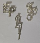 Elvis Presley Lot 3 Pins Rhinestones Ep Initials And Lightning Bolt Jewelry Vtg