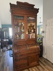 Victorian Walnut And Burl Cylinder Desk With Top Bookcase