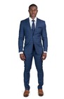 Slim Fit 2 Button Men Plaid Windowpane Navy Blue Suit Notch Lapel Azar Man 18335