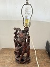 Vintage Mahogany Wood Foo Carving Sculpture Chinese Dragon Lamp Works
