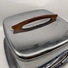 Vtg Lincoln Beautyware Chrome Cake Carrier Storage Square Lock Lid Wood Handle