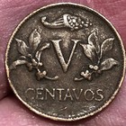 1944 Columbia 5 Centavos Bronze Coin - F  fine  Condition