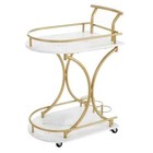 Gold 2 Tier Bar Rolling Serving Cart Wine Rack Glass Holder Shelves Storage New