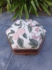 Vintage Victorian Octagon Footstool With Floral Upholstery 11  2   3-wooden Feet