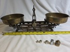 Antique Cast Iron  Counterbalance 3k Scale With Brass Weighing Pans And Weights