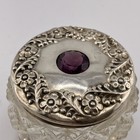Cut Glass Sterling Lid Dresser Jar Purple Crystal Art Nouveau Vanity