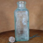 Small Antique Hires Household Extract Bottle Aqua Glass Emboss Advertisement