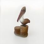 Vintage Carved Wood Pelican On Log Bird Carving Figurine Wooden