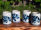 Rare Set Vintage Mario Mascarin Studio Pottery Beer Stein 17oz Cobalt Art Mugs