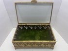 Jewelry Box Gold Trinket Filigree Beveled Glass Ormolu Velvet Vintage 8   casket