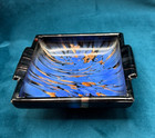 Vintage Vincenzo Nason Murano Ashtray Glass Black Copper Blue Aventurine Swirls