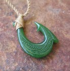 Hawaiian Natural Jade Fish Hook Necklace Hand Carved Jade Hook Adjustable Choker