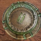 Uranium Green Depression Glass Ash Tray Checkerboard Design Matchbook Holder