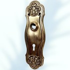 Antique Stamped Ornate Brass Door Knob Back Plate W  Keyhole 8 X 2 5   