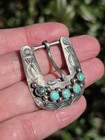 Vintage Navajo Uita21 Turquoise Stamp Work Sterling Silver Belt Buckle